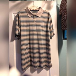 Men's Columbia Polo Wicking Tan and Blue Stripe size XL